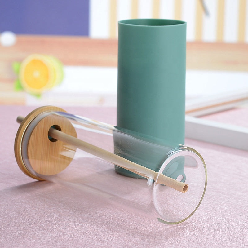 EcoSip™ Bamboo Glass Tumbler – Reusable Straw Bottle (450ml)