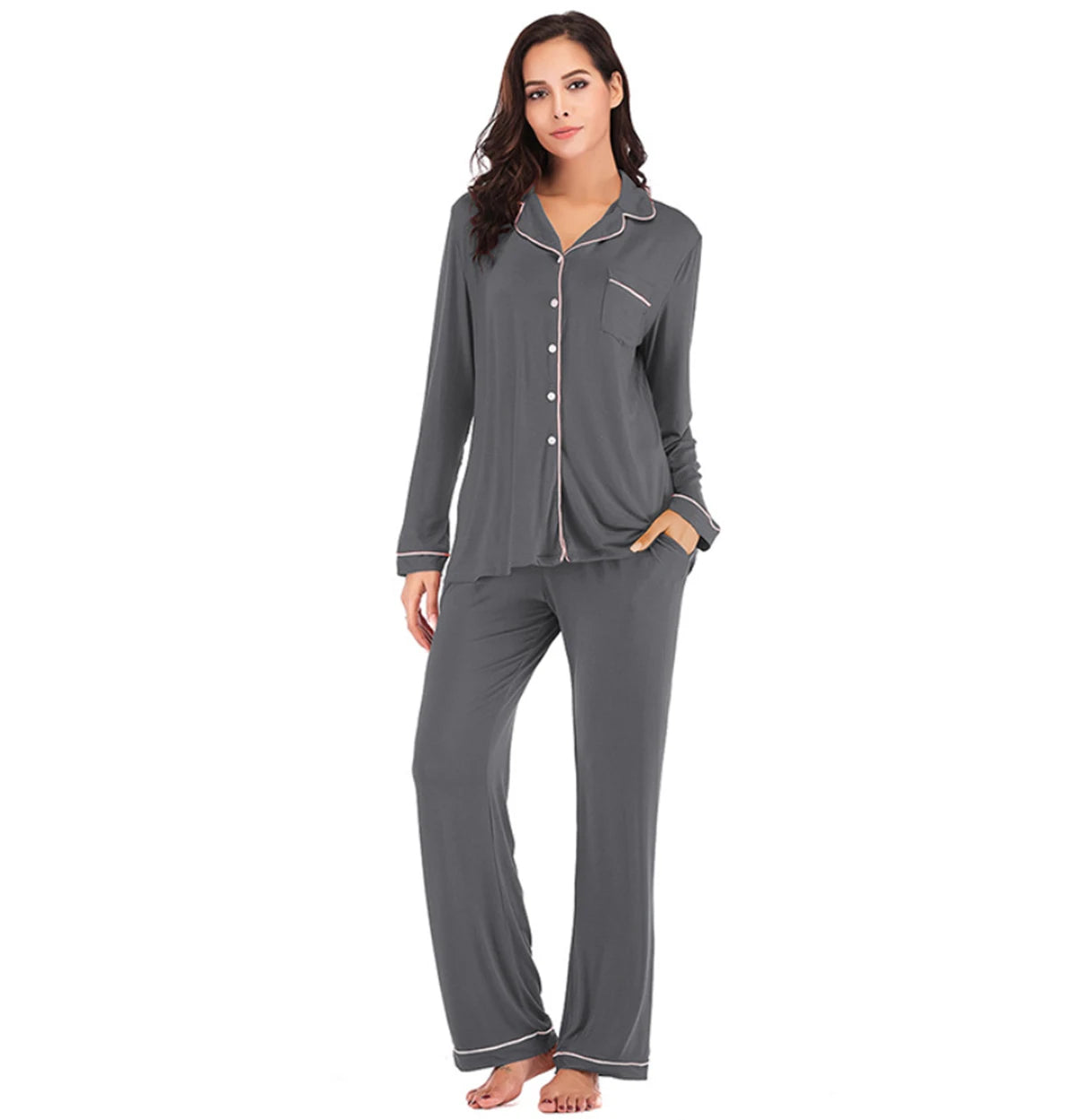 EcoWear Women’s Long Sleeve Pajama Set – Multi-Color