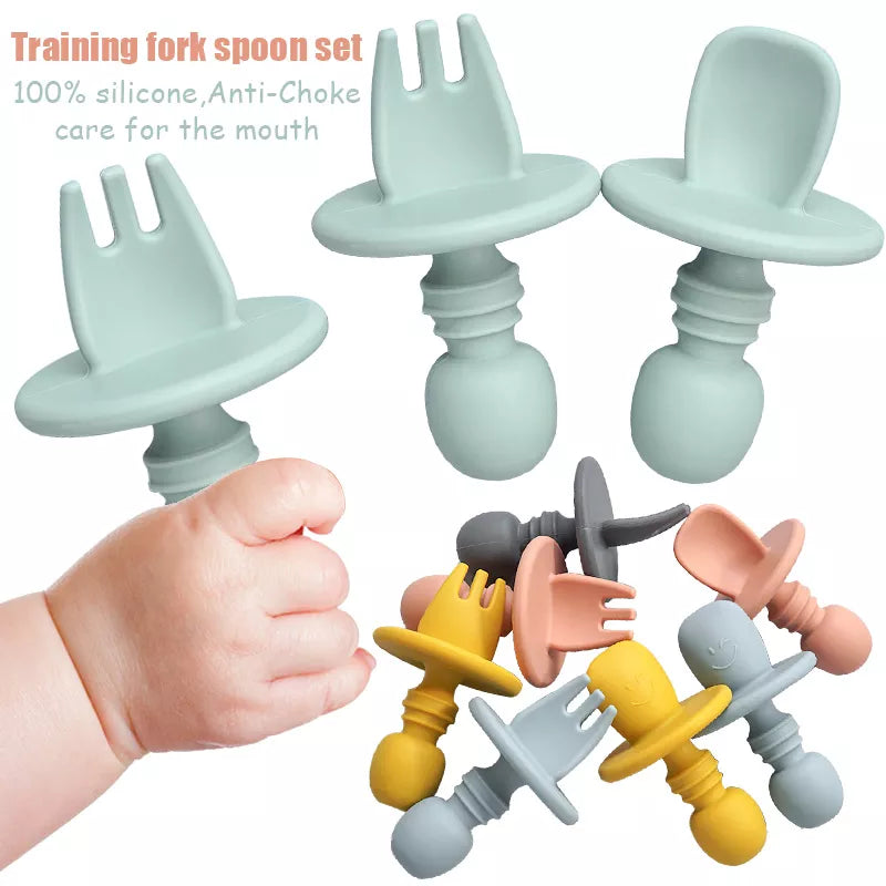 Ecolittle Silicone Anti-Choke Training Fork & Spoon Set – Multi-Color