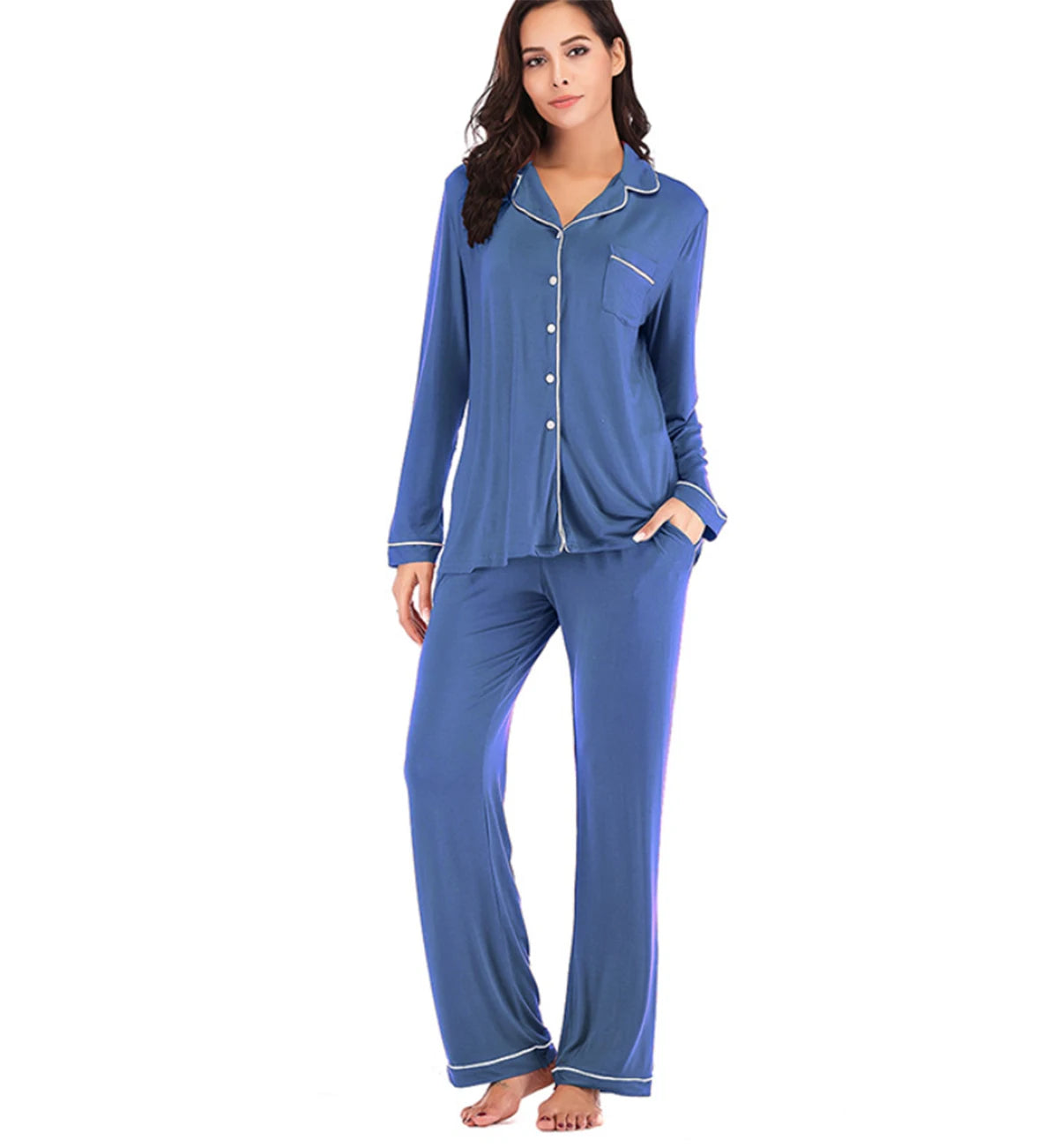 EcoWear Women’s Long Sleeve Pajama Set – Multi-Color