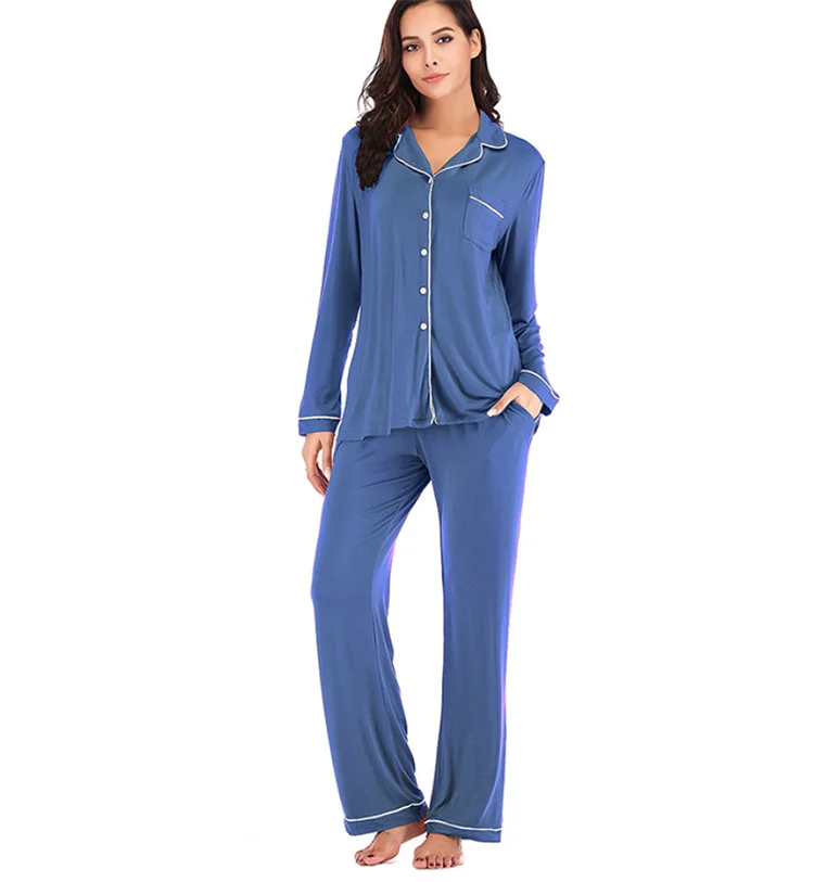 EcoWear Women’s Long Sleeve Pajama Set – Multi-Color