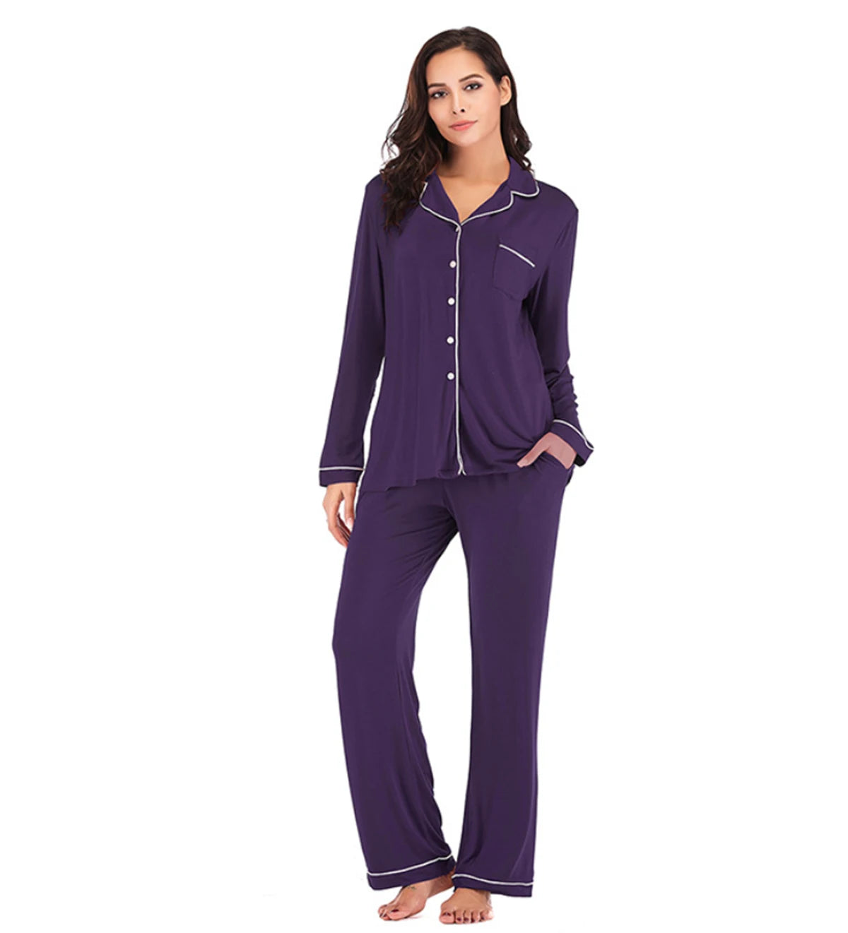 EcoWear Women’s Long Sleeve Pajama Set – Multi-Color