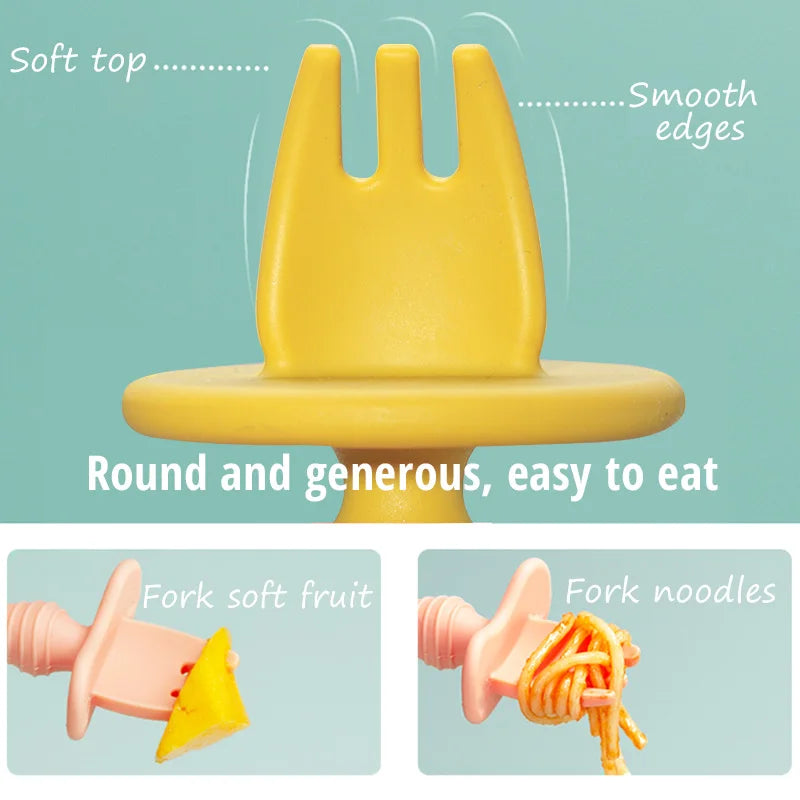 Ecolittle Silicone Anti-Choke Training Fork & Spoon Set – Multi-Color