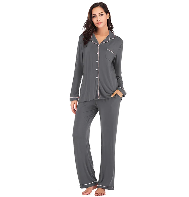 EcoWear Women’s Long Sleeve Pajama Set – Multi-Color