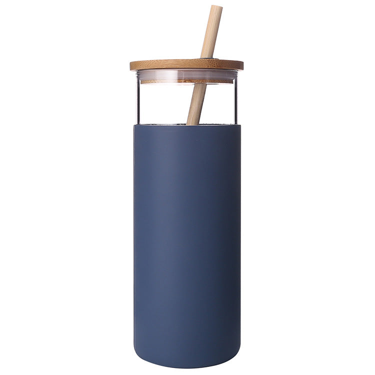 EcoSip™ Bamboo Glass Tumbler – Reusable Straw Bottle (450ml)