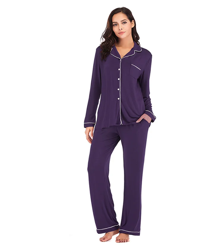 EcoWear Women’s Long Sleeve Pajama Set – Multi-Color