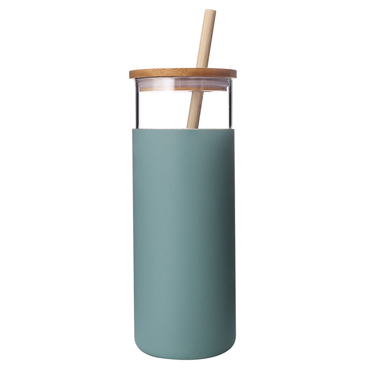 EcoSip™ Bamboo Glass Tumbler – Reusable Straw Bottle (450ml)