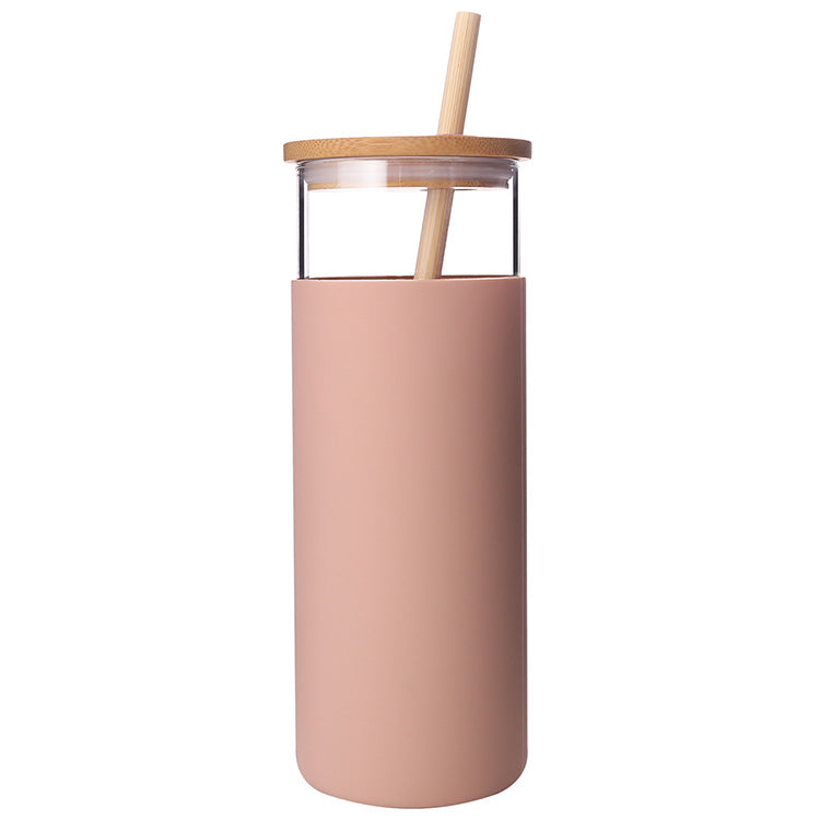 EcoSip™ Bamboo Glass Tumbler – Reusable Straw Bottle (450ml)