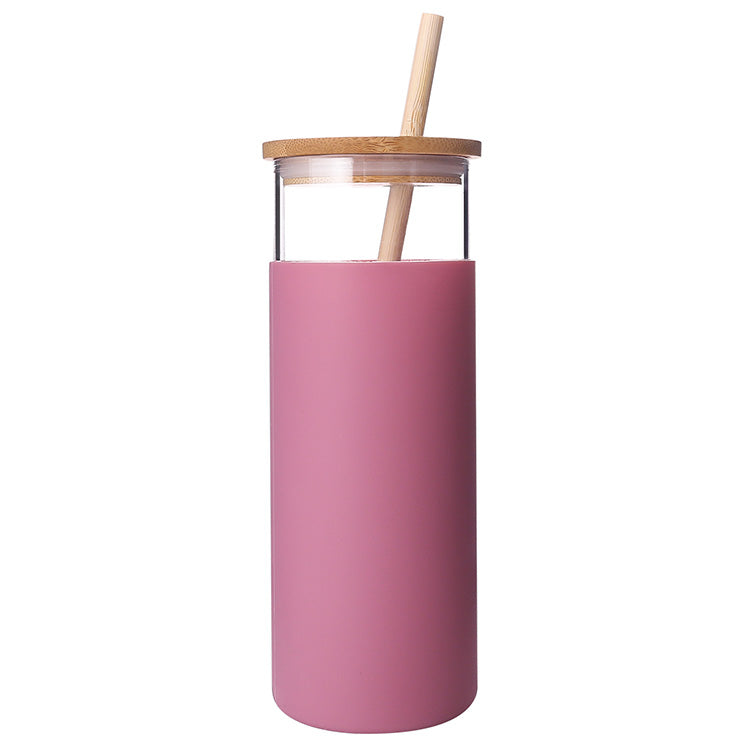 EcoSip™ Bamboo Glass Tumbler – Reusable Straw Bottle (450ml)