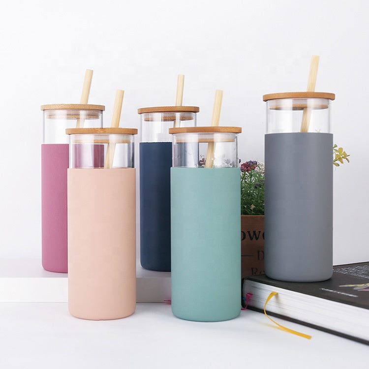 EcoSip™ Bamboo Glass Tumbler – Reusable Straw Bottle (450ml)