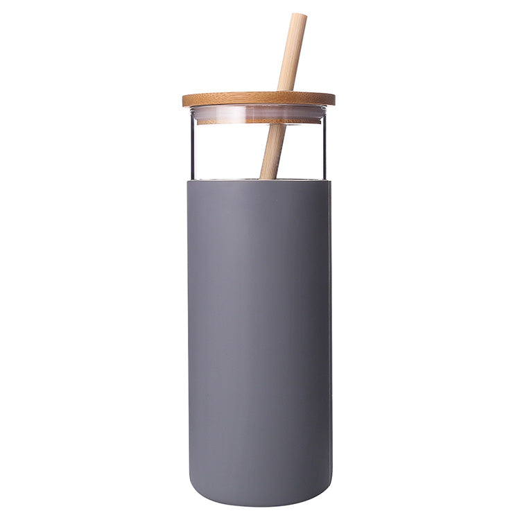 EcoSip™ Bamboo Glass Tumbler – Reusable Straw Bottle (450ml)