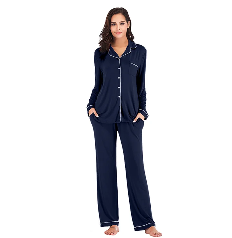 EcoWear Women’s Long Sleeve Pajama Set – Multi-Color