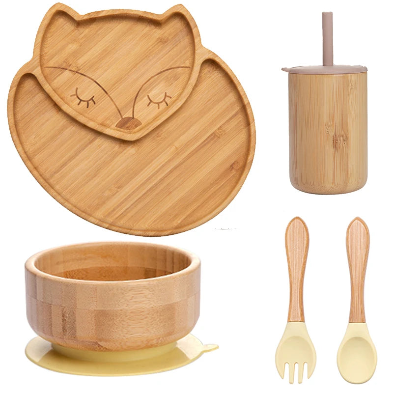 Ecolittle Bamboo Divided Plate & Bowl Feeding Set – Mint