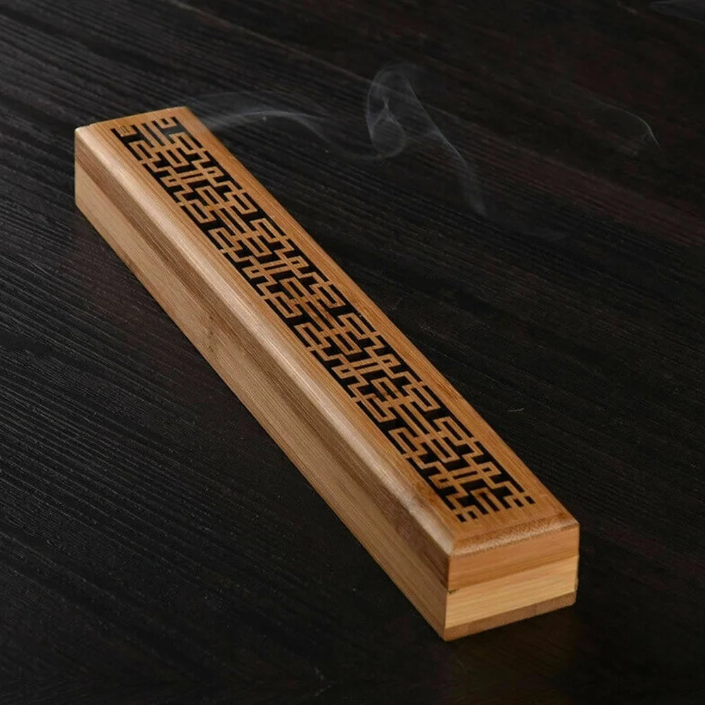 EcoHome Bamboo Carved Incense Holder Box