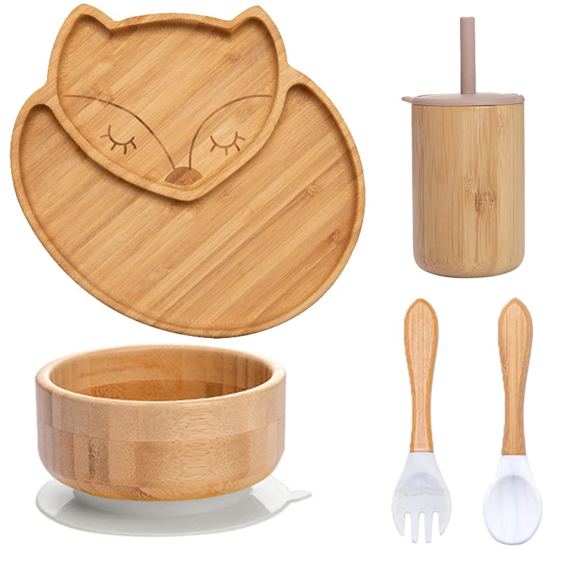 Ecolittle Bamboo Divided Plate & Bowl Feeding Set – Mint