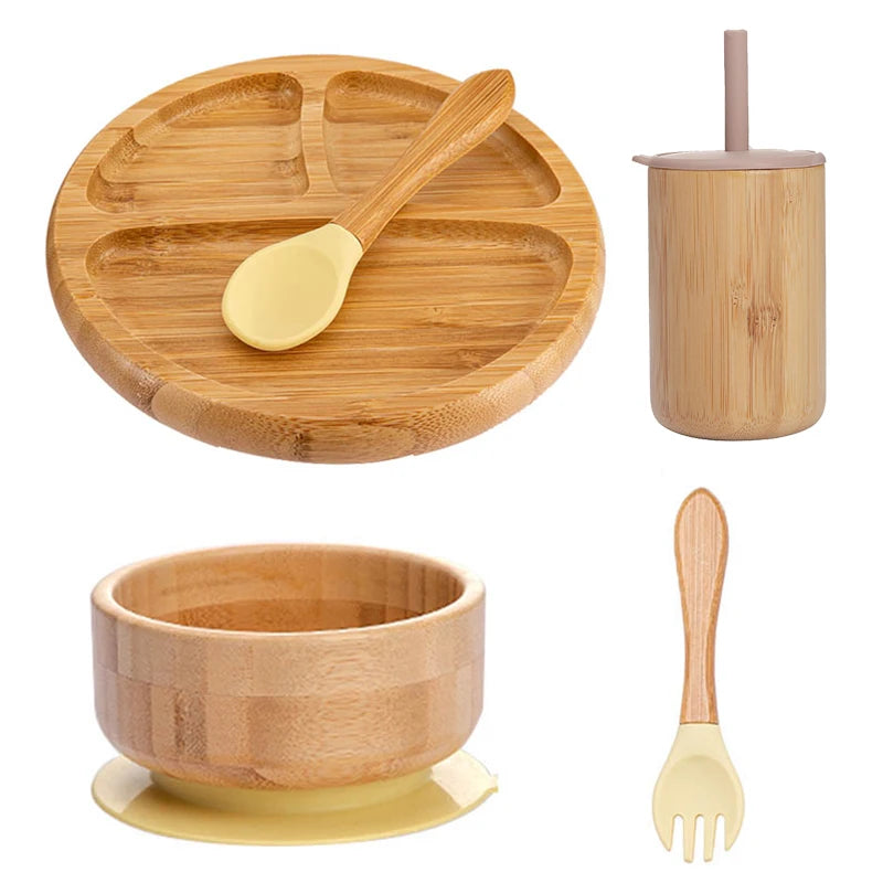 Ecolittle Bamboo Divided Plate & Bowl Feeding Set – Mint