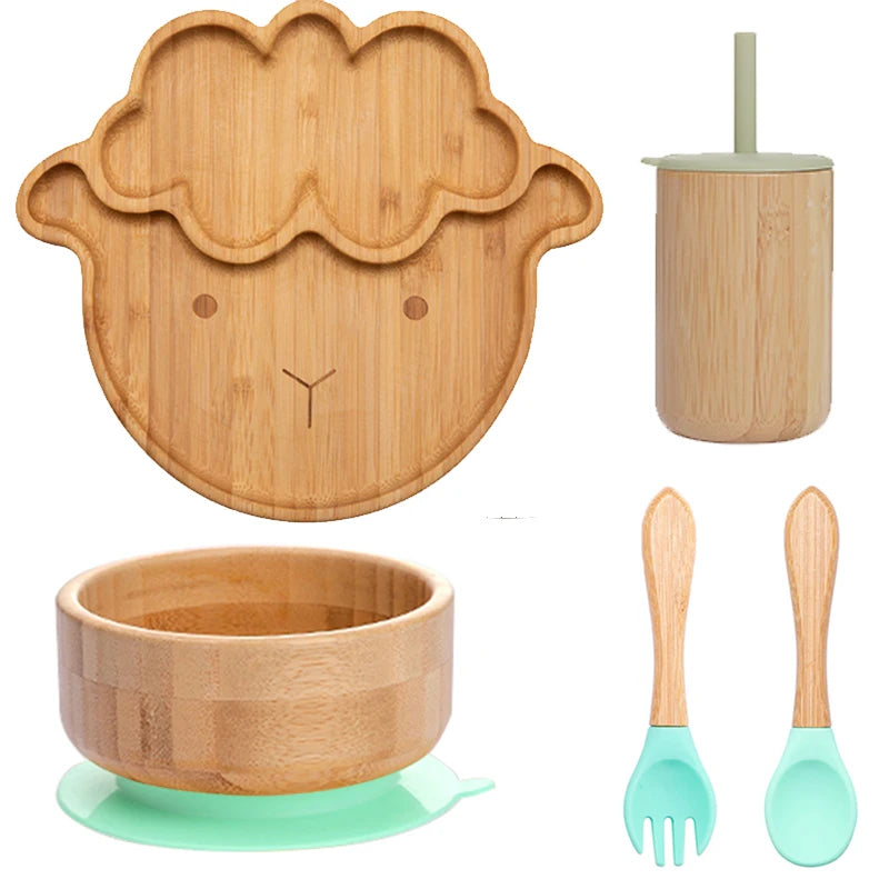 Ecolittle Bamboo Divided Plate & Bowl Feeding Set – Mint