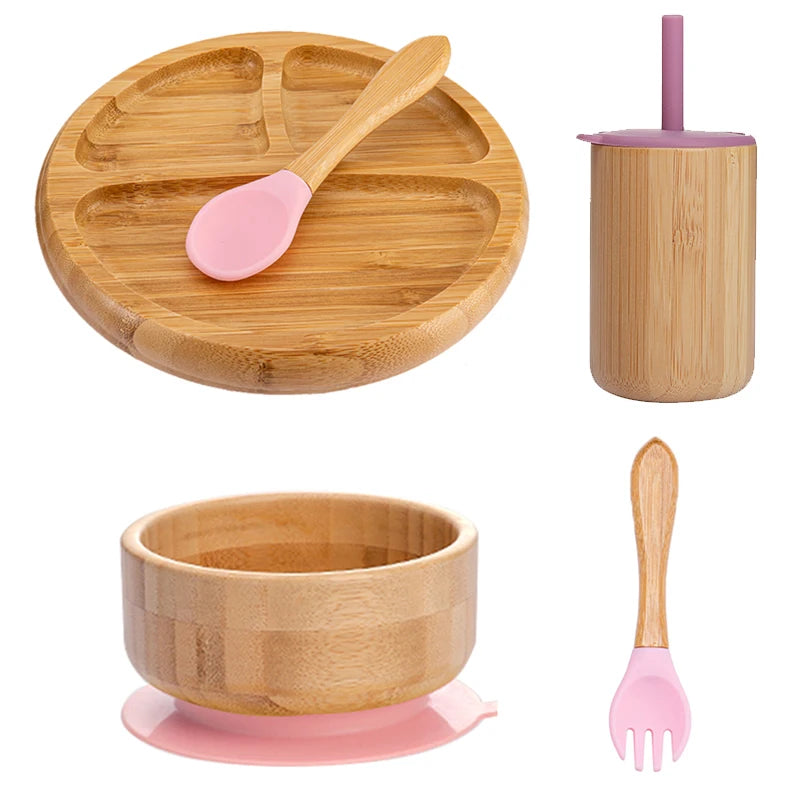 Ecolittle Bamboo Divided Plate & Bowl Feeding Set – Mint