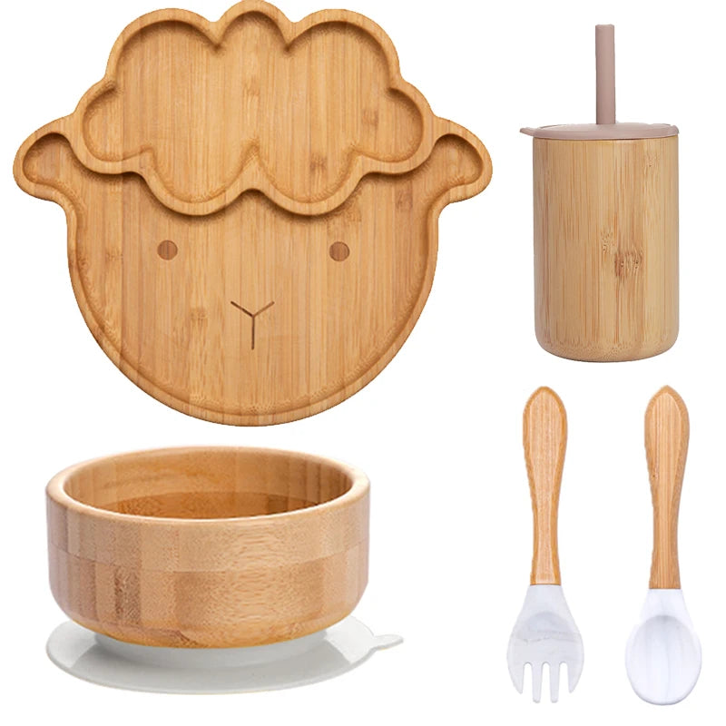 Ecolittle Bamboo Divided Plate & Bowl Feeding Set – Mint