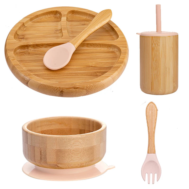Ecolittle Bamboo Divided Plate & Bowl Feeding Set – Mint
