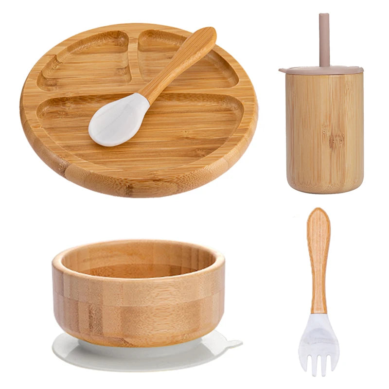 Ecolittle Bamboo Divided Plate & Bowl Feeding Set – Mint