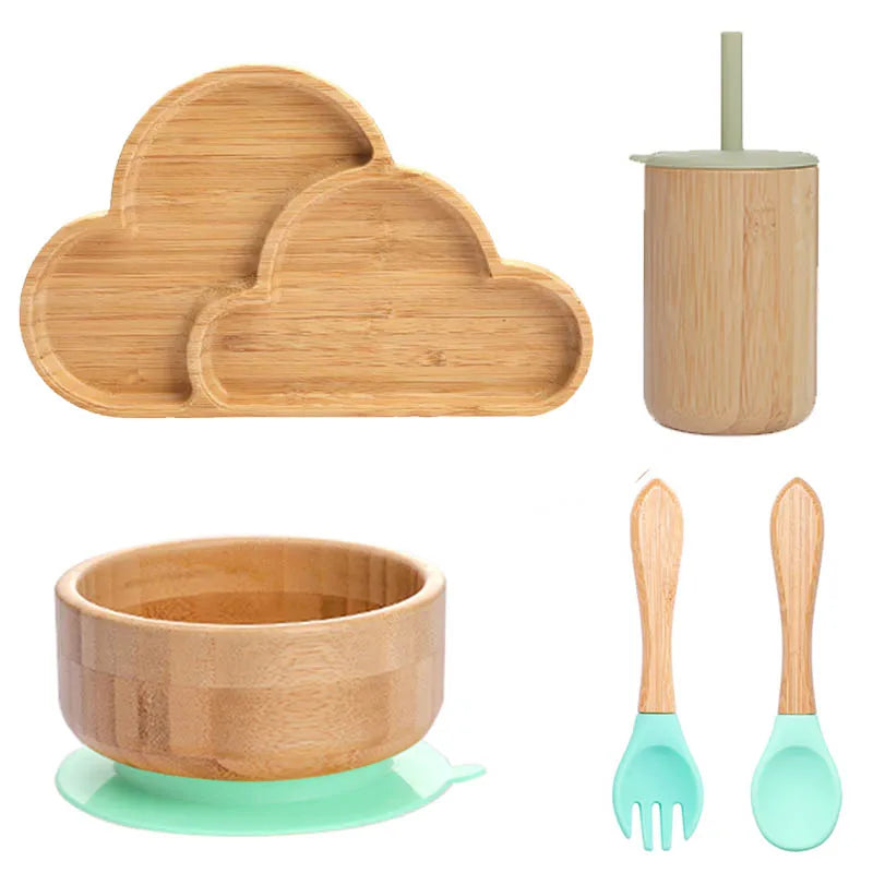Ecolittle Bamboo Divided Plate & Bowl Feeding Set – Mint