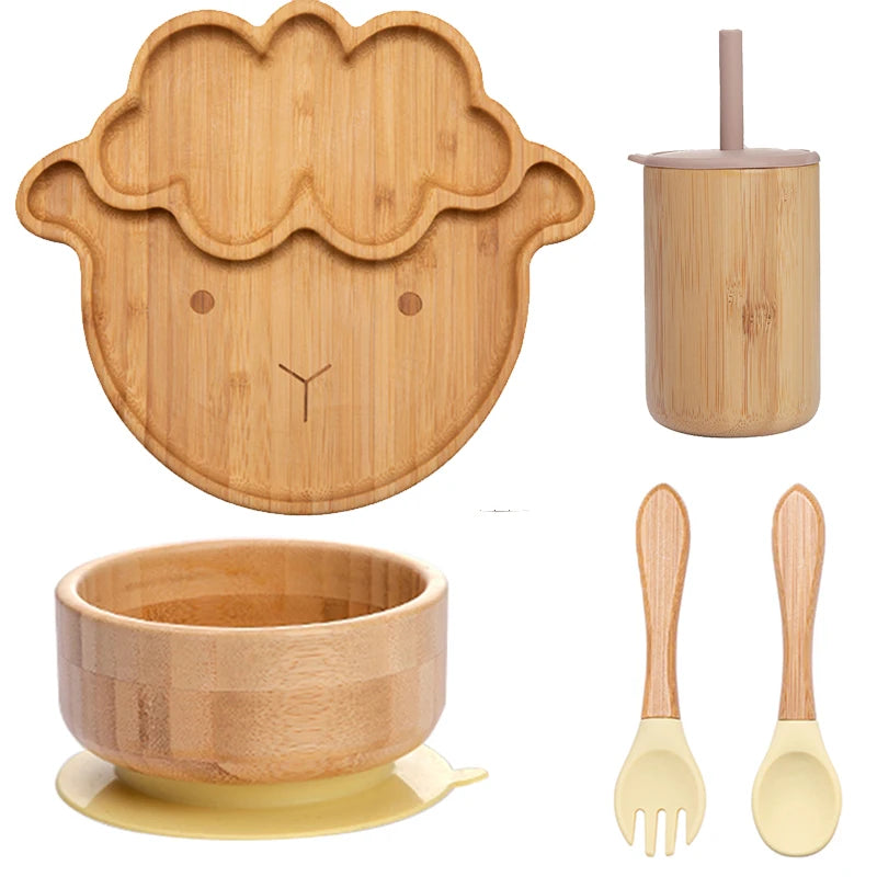 Ecolittle Bamboo Divided Plate & Bowl Feeding Set – Mint
