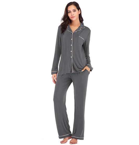 EcoWear Women’s Long Sleeve Pajama Set – Multi-Color