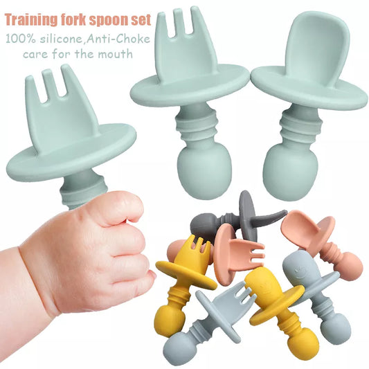 Ecolittle Silicone Anti-Choke Training Fork & Spoon Set – Multi-Color
