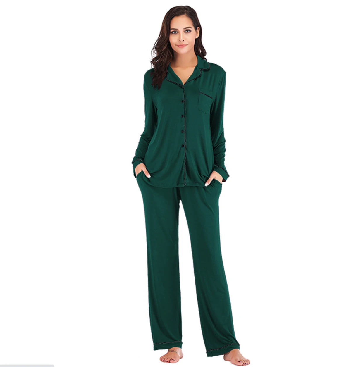 EcoWear Women’s Long Sleeve Pajama Set – Multi-Color