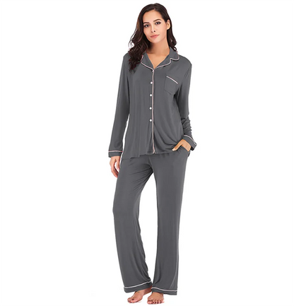 EcoWear Women’s Long Sleeve Pajama Set – Multi-Color