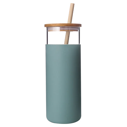 EcoSip™ Bamboo Glass Tumbler – Reusable Straw Bottle (450ml)