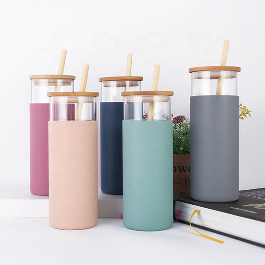 EcoSip™ Bamboo Glass Tumbler – Reusable Straw Bottle (450ml)