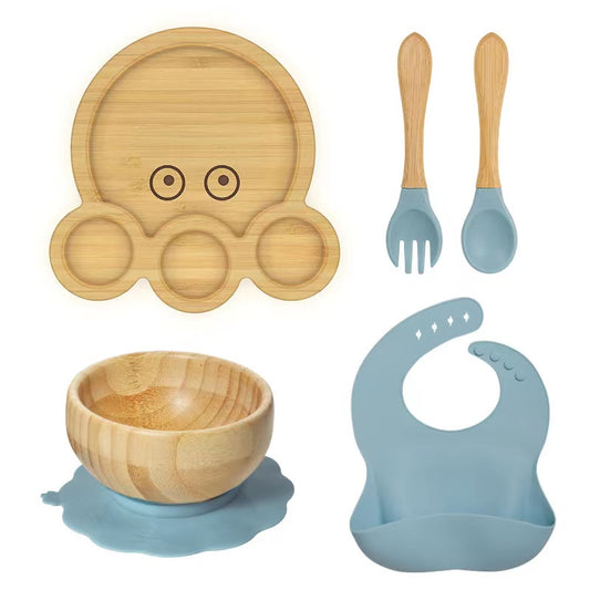 Ecolittle Bamboo & Silicone Baby Feeding Set – Octopus Design