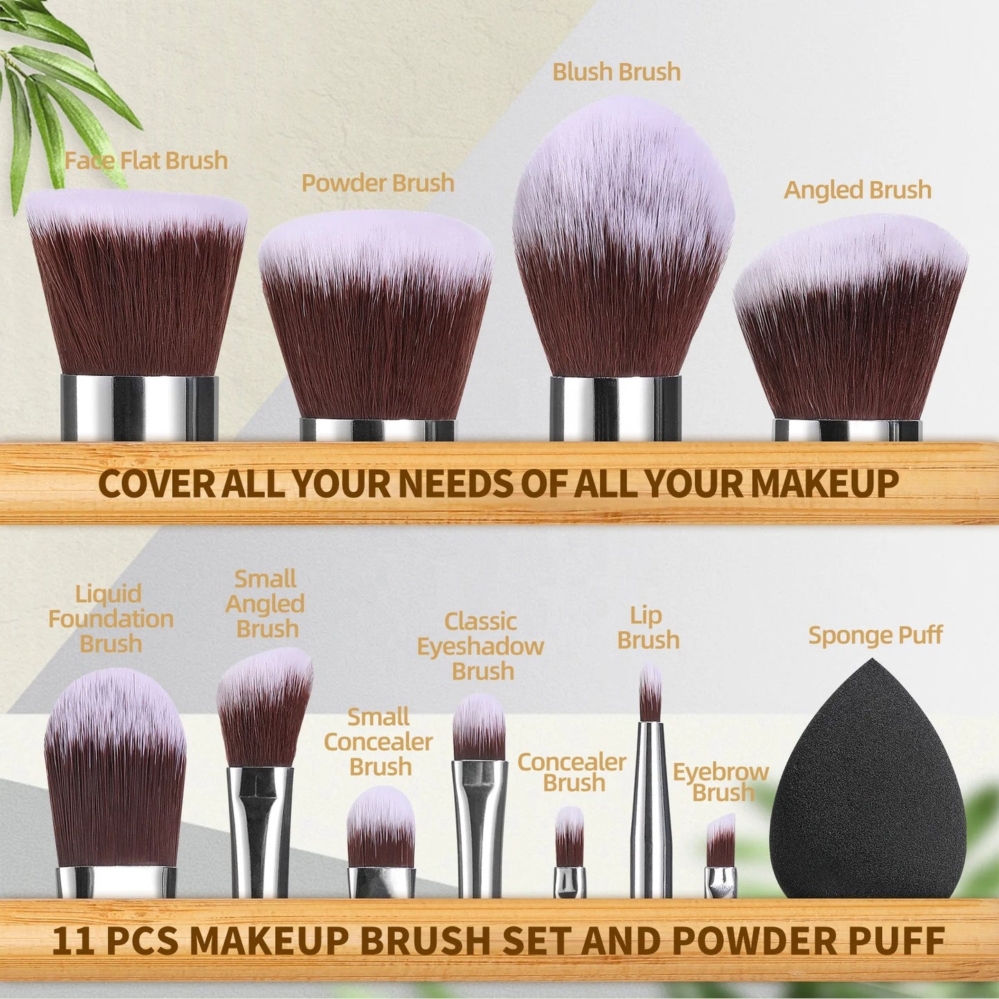 EcoCare Bamboo Makeup Brush Set – 11-Piece Vegan Beauty Kit
