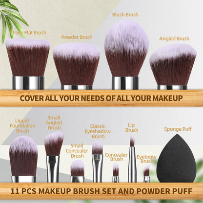 EcoCare Bamboo Makeup Brush Set – 11-Piece Vegan Beauty Kit