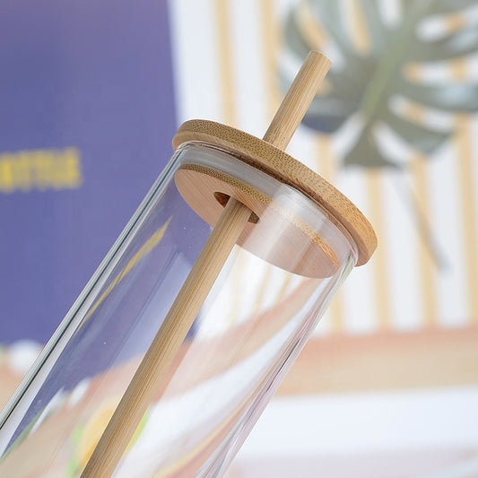 EcoSip™ Bamboo Glass Tumbler – Reusable Straw Bottle (450ml)