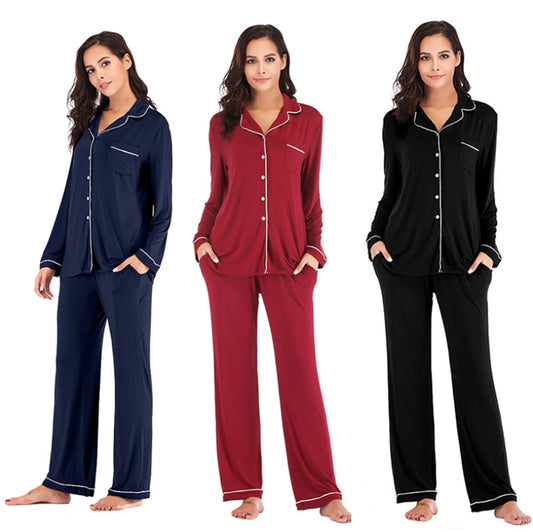 EcoWear Women’s Long Sleeve Pajama Set – Multi-Color