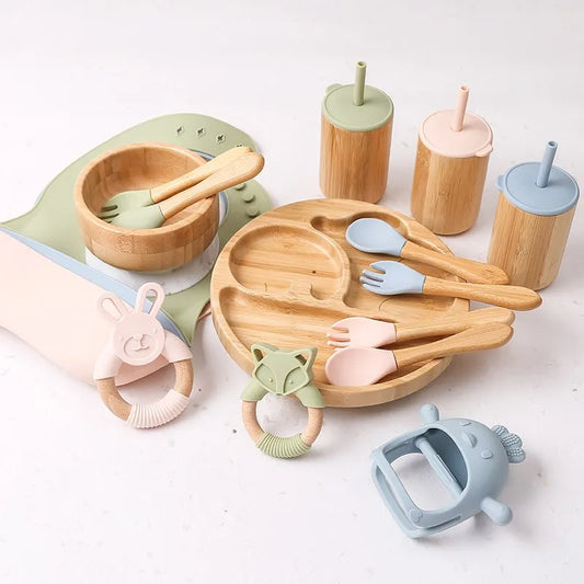 Ecolittle 10-Piece Bamboo & Silicone Baby Feeding & Teething Set