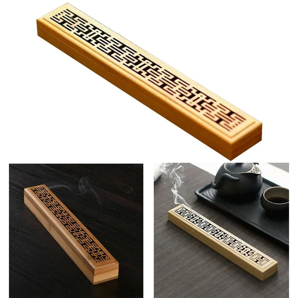 EcoHome Bamboo Carved Incense Holder Box