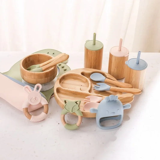 Ecolittle 10-Piece Bamboo & Silicone Baby Feeding & Teething Set