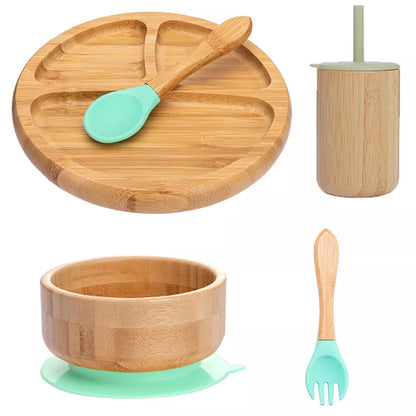 Ecolittle Bamboo Divided Plate & Bowl Feeding Set – Mint