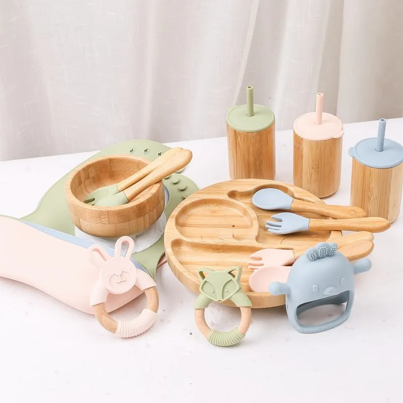 Ecolittle 10-Piece Bamboo & Silicone Baby Feeding & Teething Set